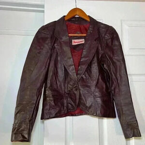 Foxmoor Vintage Short Leather Jacket Fully Lined Burgundy - Small